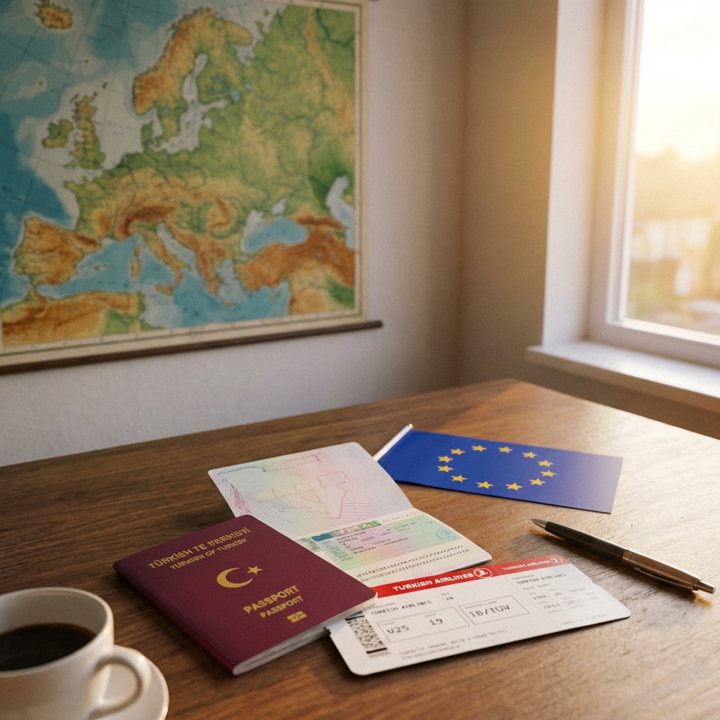 2026 Schengen Vizesi Başvuru Rehberi - Türk pasaportu, Schengen vize etiketi ve Avrupa haritası
